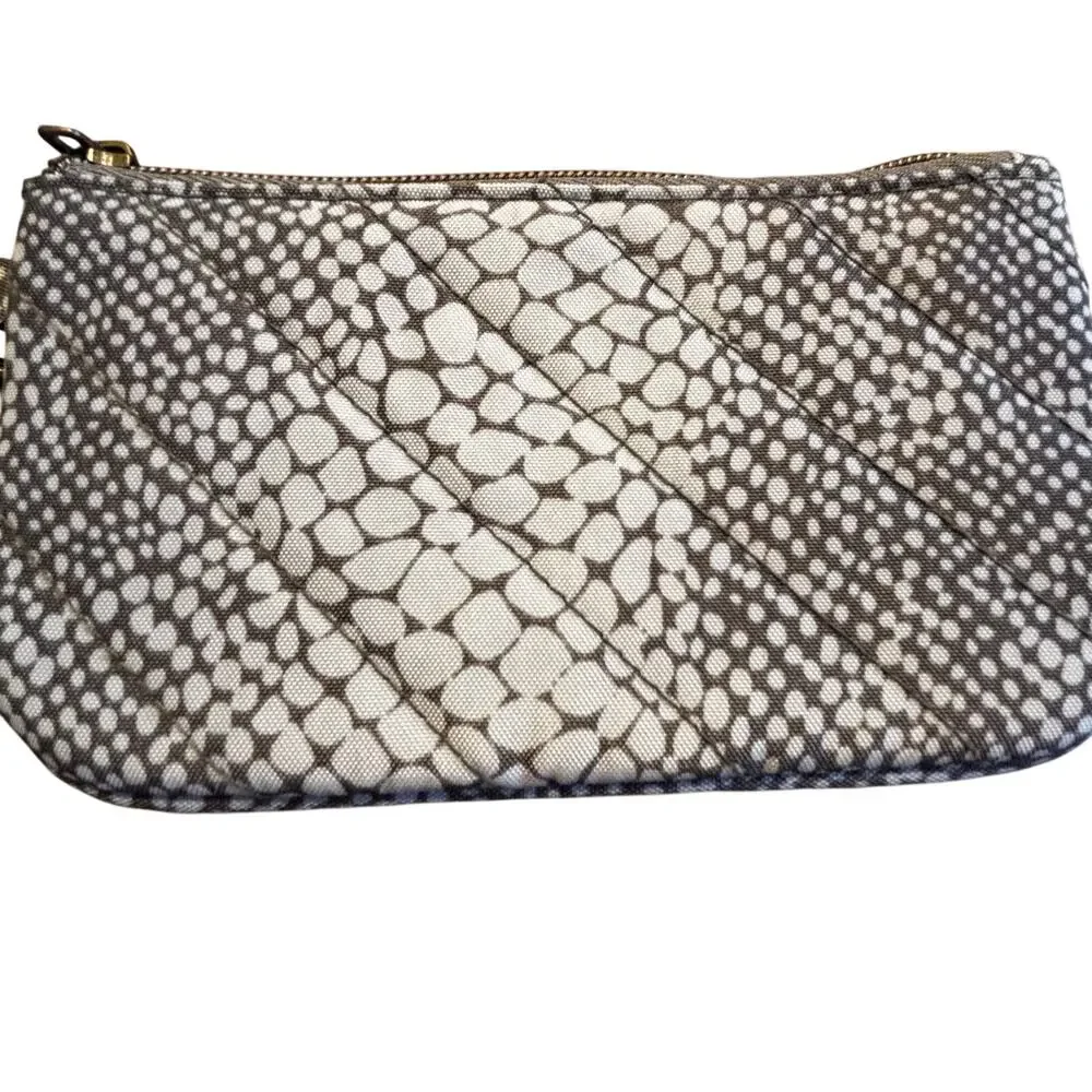 Travelon zip top wristlet wallet pouch coin purse gray animal print detach strap